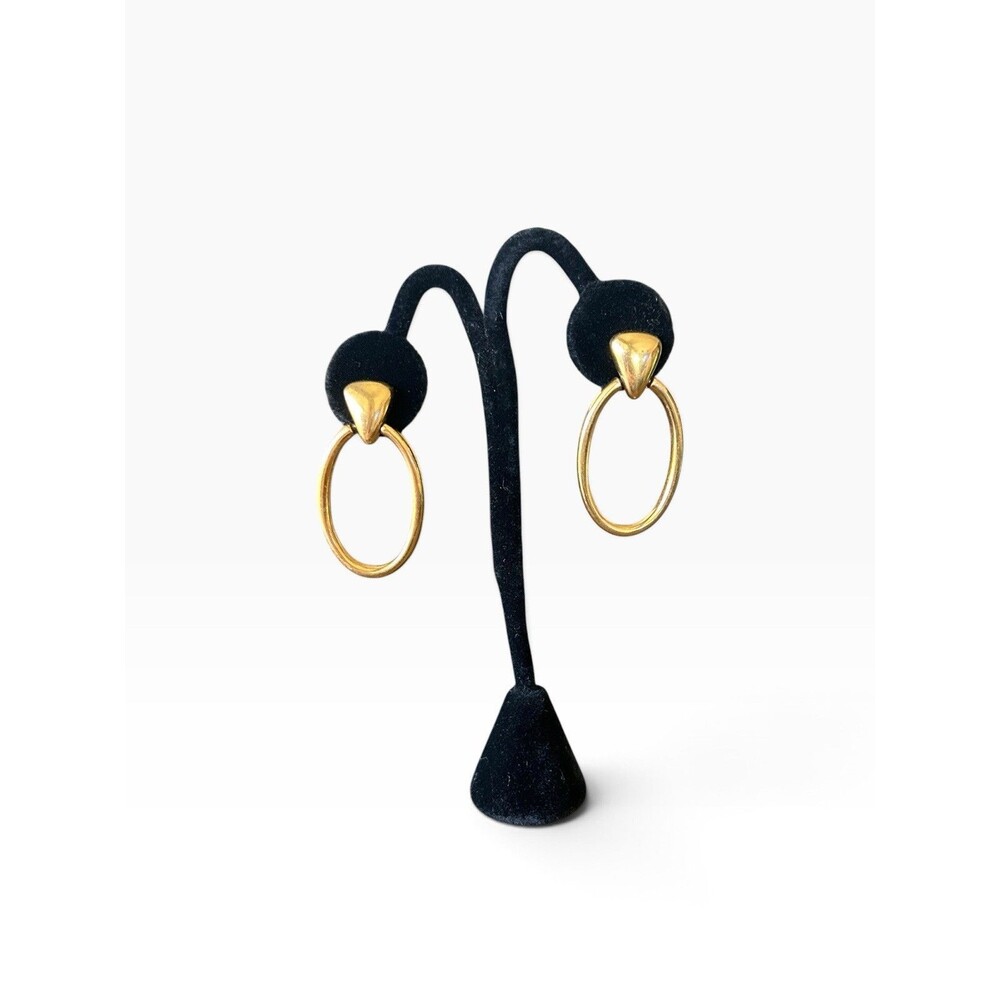Vintage Napier Gold Tone Door Knocker Oval Hoop Drop Earrings Statement